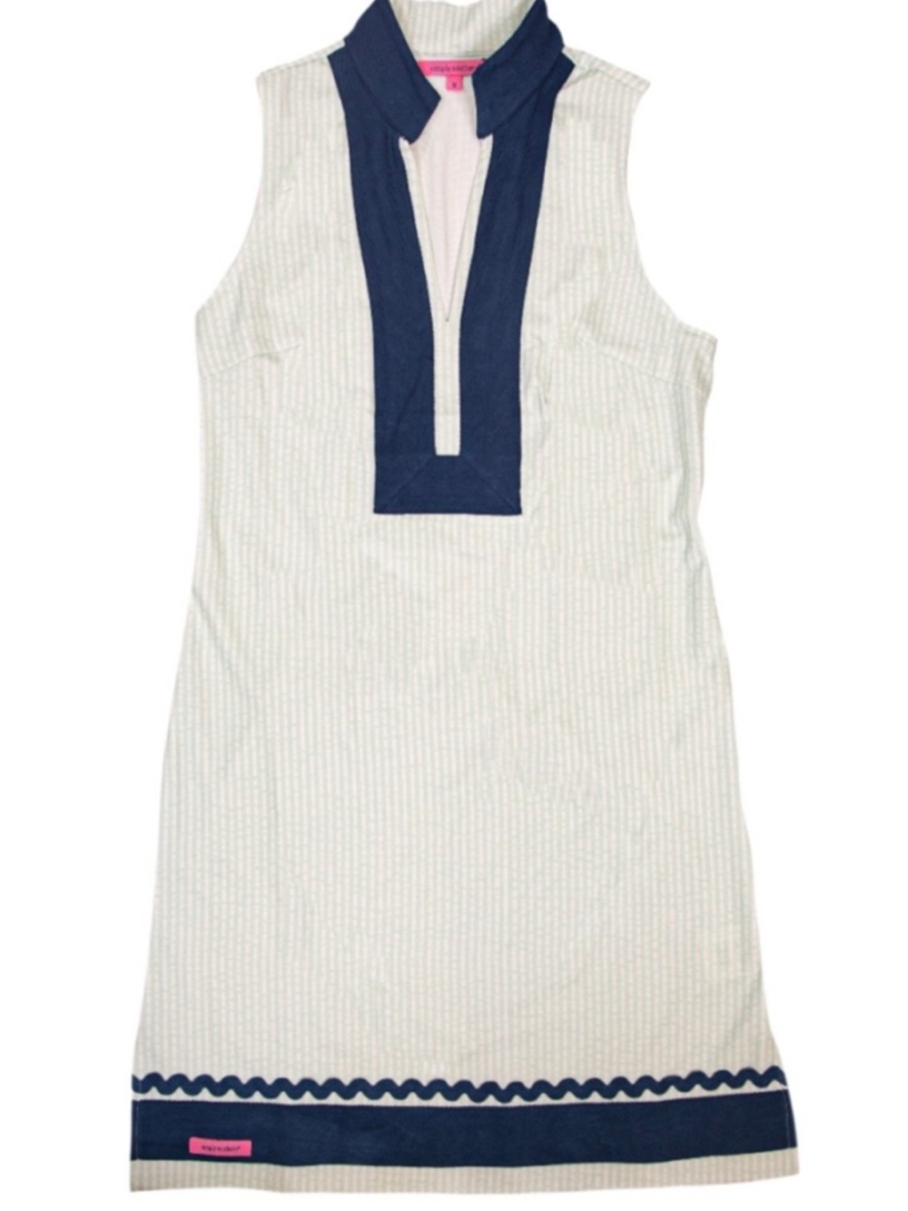 Simply Southern Navy Blue, Light Blue Sleeveless Dress Wavy Design Accent Trim